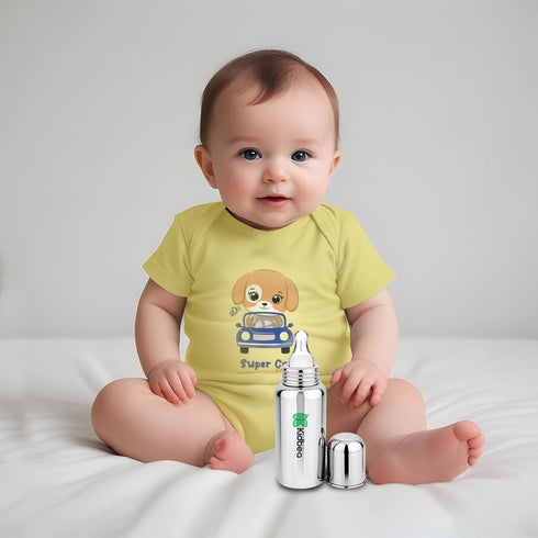 1 (250 ML) Kidbea Stainless Steel Infant Baby Feeding Bottle, BPA Free, Anti-Colic, Plastic-Free, Medium-Flow X Nipple