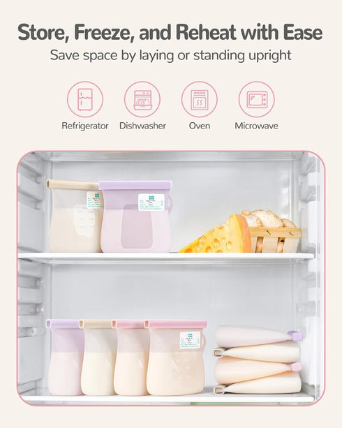 Jelly Ruru 7 8.5oz 250ml JellyRuru PCS Reusable Breast Milk Storage Bags, Standard Silicone Breastmilk Freezer Storage