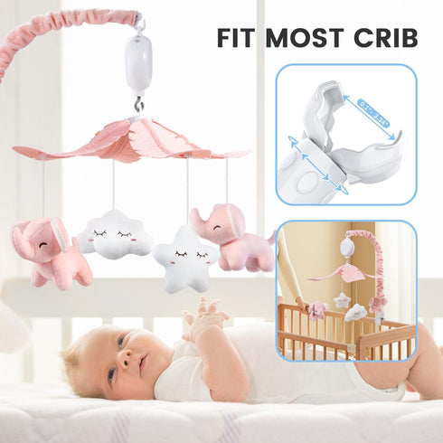3 35 Packaging FEISIKE Crib Mobile for Girls Baby Mobiles with Modes Digital Music BoxTurn Only, Music Only, Turn