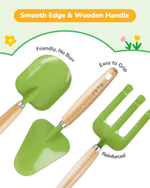 Set Kids Gardening Toys, Quality Garden Tool Kit for Kids and Toddlers, Includes Two Shovels, Garden hat,Rake
