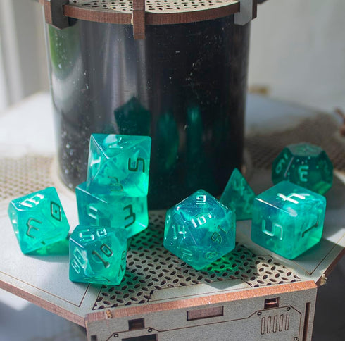 Starfarer 'Quasar' Sci-Fi RPG Dice - Dark Green with White Swirls