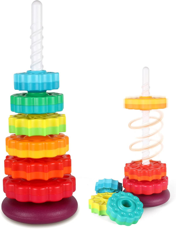 Spinning Toy, Rainbow Stacking Toys for Toddlers 1-3, Ring Stacker Baby Toys, Montessori Autism Sensory Toy