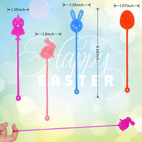 Howzcci 36 Pack Easter Sticky Hands Toys Easter Egg Bunny Chick Carrot Flower Basket Sticky Stretchy Toys for Kids