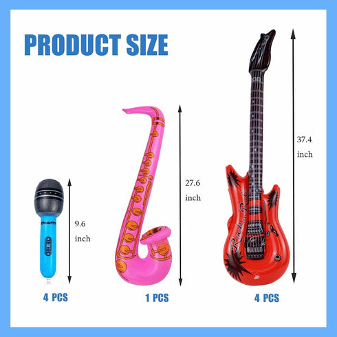 9Pcs Inflatable Guitars and Microphones, Party Props for 80s 90s Themed Events, Rock Star Toy Set