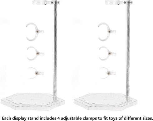 Action Figure Stand with Adjustable Metal Support Arm, Display Holder Base Compatible with HG RG SD SHF Gundam (2Pcs