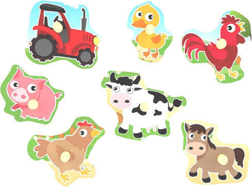 7Pieces Wooden Puzzles Farm Chunky Baby Puzzles Peg Board, Full-Color Pictures for Preschool Educational Jigsaw