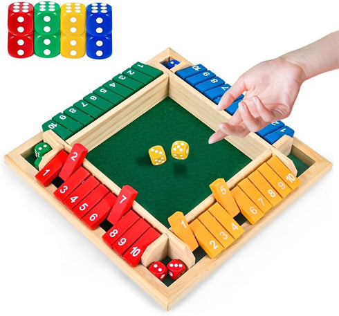 Shut The Box Dice Game for 1-4 Players - Traditional Wooden Pub Bar Board Game with 10 Numbers for Kids and Adults