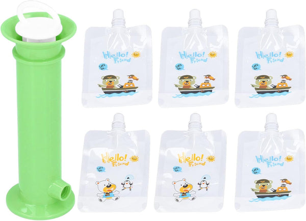 Reusable Puree Injection Tool, 7Pcs/Set Baby Food Bag Maker, Toddler Fruit Squeeze Puree Fillers (Green)