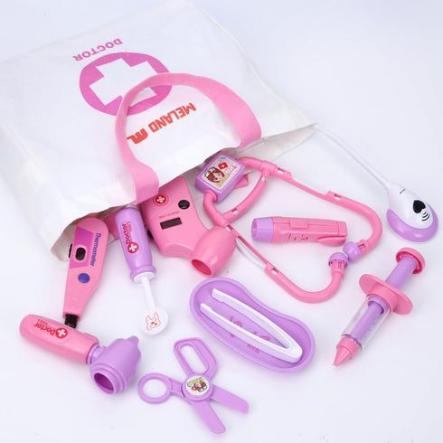 Set 3 4 5 6 Meland Toy Doctor Kit for Girls, Pretend Play Toy Doctor with Dog , Carrying Bag, Stethoscope & Dress Up