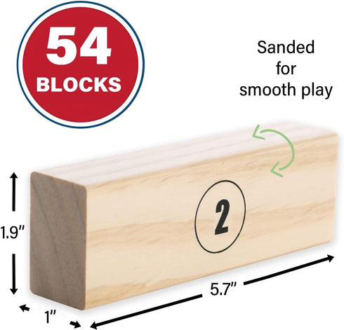SPORT BEATS Medium Tower Game - Outdoor 54 Blocks Stacking Game with Carry Bag and Scoreboard Included