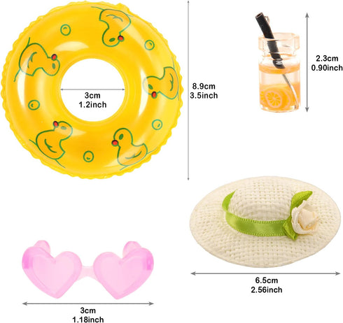 Mini 5.3 Inch Doll Clothes & Accessories Set with 6 Beach Swimsuits, 3 Dresses, 2 Swimming Rings, 2 Drinks, 2 Hats, 2
