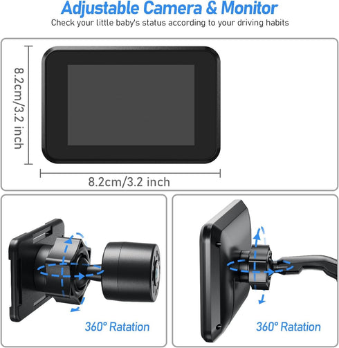 4.3" 5 Itomoro Baby Car Camera USB Plug, HD Car Baby Monitor with Camera Night Vision, Safety Seat Baby Car Mirror