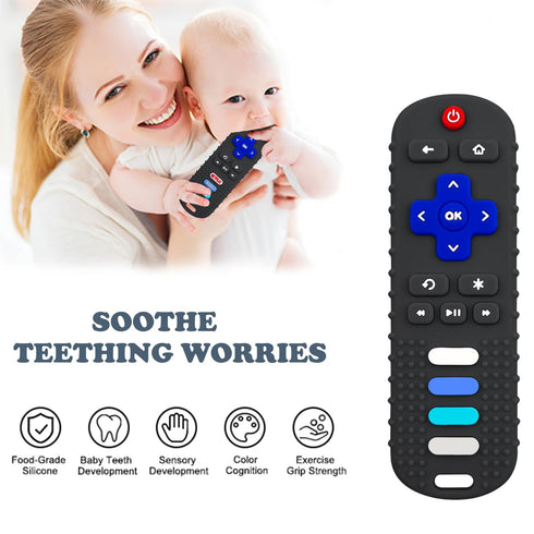 2Pcs Silicone Teething Toys - Remote Control Shape Teethers for Babies, BPA Free, Refrigerator Safe