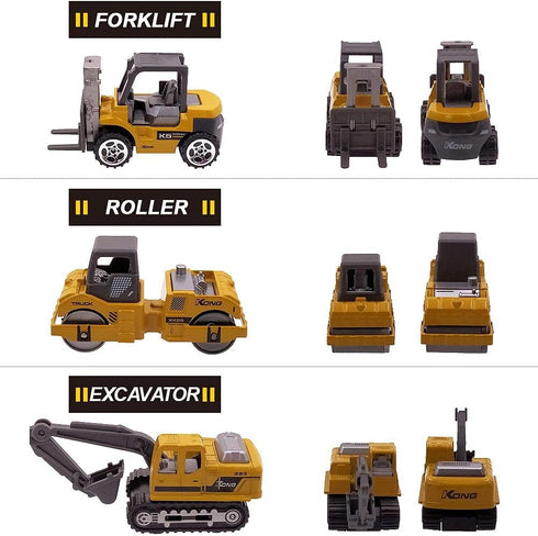 Kids Diecast Metal Engineering Cars Set - 6 Play Trucks for Boys Age 3-4, Birthday Party Supplies & Cake Topper