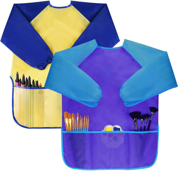 Kids Art Smocks, Waterproof Toddler Painting Aprons, Long Sleeve with 3 Pockets for Ages 2-6 Years