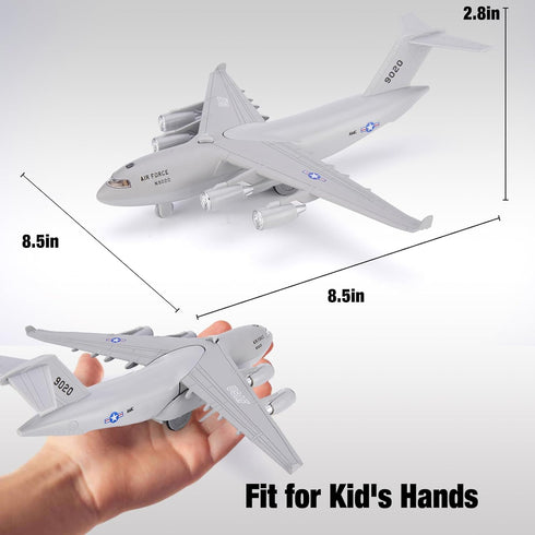 Air Force Diecast Plane Toy, Grey Metal Military Model Airplane with Lights & Sounds, Play Vehicle for Kids