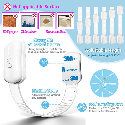 Syican 8-Pack Cabinet Locks Baby Proofing - Child Proof Drawer Locks, Multi-Purpose for Drawers, Fridge, Toilet Seat