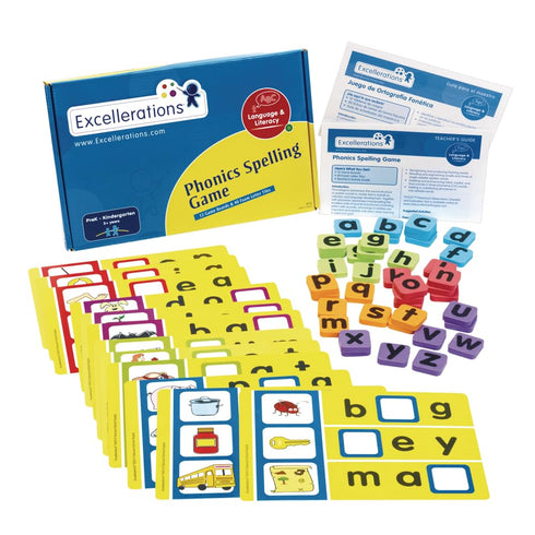 Excellerations Phonics Spelling Game for Kids, 12 Game Boards Classroom Activity (Item # PSG)