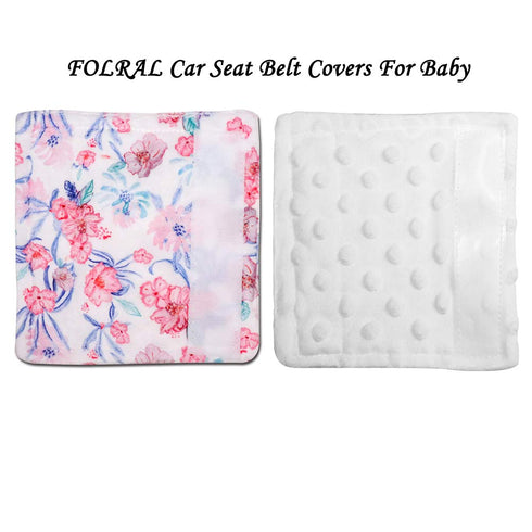 Baby Car Seat Belt Covers - Floral Stroller Seat Strap Covers for Girls Boys, Mink Seat Belt Protectors for Kids