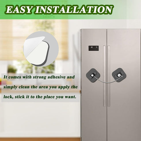 Refrigerator Lock with Key, 2 Pack Fridge Locks for Freezer, Cabinets, and Drawers with 4 Keys