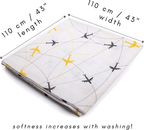 ipek kehribar 100% 43x43 1 Pack Muslin Baby Swaddle Blanket Cotton, Ultra Soft, Breathable, Multipurpose, Airplane