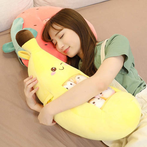 REFAHB Cute Throw Pillow Stuffed Banana Toys, Removable Fluffy Creative Gifts for Teens, Girls, Kids