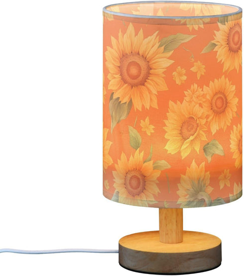 Vdsrup Table Lamp Sunflowers Orange Nightstand lamp Fabric Lamps with Wood Base Fabric Shade Bedside Desk Lamps