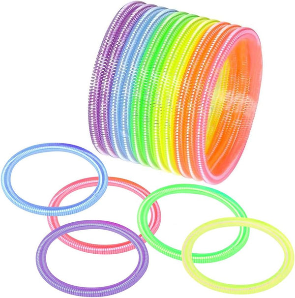 ArtCreativity Spring Bracelets, Pack of 12 Elastic Plastic Wristbands in Assorted Neon Colors, Fun Party Favor