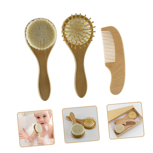 Set Set Wool Brush Baby Hair Brush Comb Grooming Newborn Scalp Massager Present for Toddlers