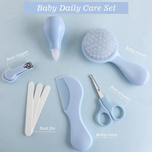 6 Set Baby Grooming Kit - Piece in Storage Bag(Blue) - Soft Brush, Comb, Nail Clippers, Nasal Aspirator, Safety