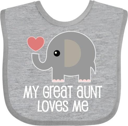 inktastic Great Aunt Loves Me Baby Bib, Elephant Design