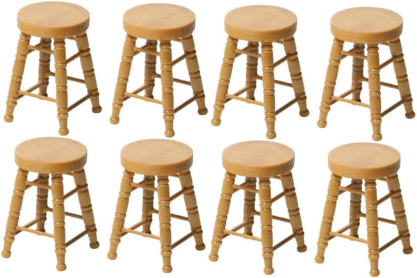 ERINGOGO 8 Pcs Dollhouse Stool - 1:12 Miniature Round Stool Dollhouse Round Stool & Bar Counter Chair Ornament