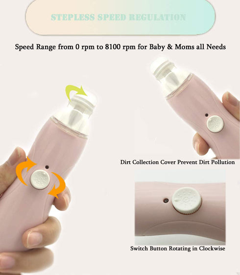 Rechargeable Baby Nail File, Fansidi Electric Trimmer for Newborn Infant Toenail and Fingernail, Pink