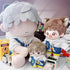 niannyyhouse White Hoodie & One Shoulder Denim Strap Pants for 10cm~15cm Plush Doll Outfit