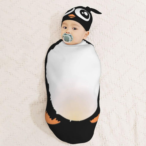 Cute Penguin Newborn Swaddle Blankets Hat Sets, Soft Baby Receiving Blanket Swaddle Sack Gift for Infant Boy Girl