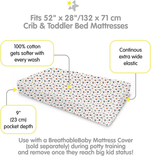 52" 28"/132 71 cm (2-Pack) BreathableBaby Cotton Percale Fitted Sheet, for x x Crib & Toddler Bed Mattress, Dogs