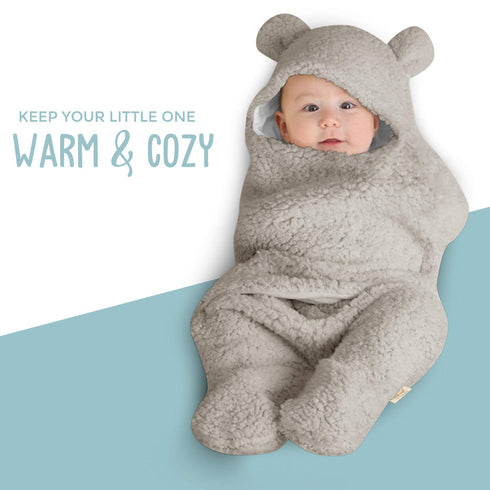 BlueMello Ultra-Soft Plush Swaddle Blanket for Infants 0-6 Months, Grey Receiving Wrap, Ideal Newborn Gift