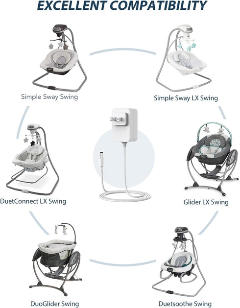 CONMDEX Graco Swing Power Cord 6ft, Replacement for Duetsoothe/DuoGlider/Graco Baby Swing/Adapter 5V Charger Ideal for