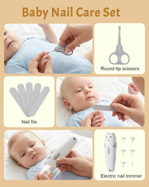 26 1 Trimmer Set,Safe Set Lictin Baby Healthcare and Grooming Kit, in Rechargeable Nail Electric File with Auto Light
