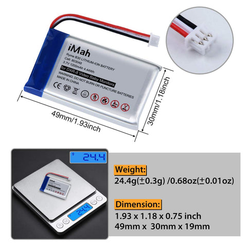 Replacement for Infant Optics DXR-8 Baby Monitor Battery Sp 803048 3.7V 1200mAh Lithium-ion Rechargeable, Pack of 2