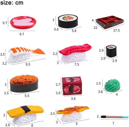 Set 19 Set Authentic Japanese Sushi Bento Box Pretend Play Dinner Food - Piece Cutting Food Toy Play for Kids
