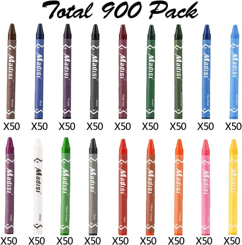 Madisi Crayon Bulk Pack, Regular Size, 900 Count, 18 Colors