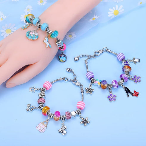 VICTLOV 126 Pieces Charm Bracelet Making Kit, DIY Craft for Girls, Unicorn/Mermaid Crafts Gifts Set for Arts and Crafts