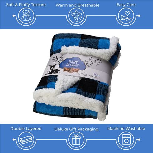 Ultra Soft Sherpa Fleece Plaid Baby Blanket, Cozy Plush Throw Blanket for Kids, Reversible Plaid, Washable