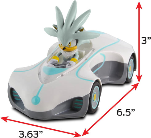 NKOK Team Sonic Pull Back Racer - Silver Sonic, No Batteries Required, Pull Back and Watch Him Race