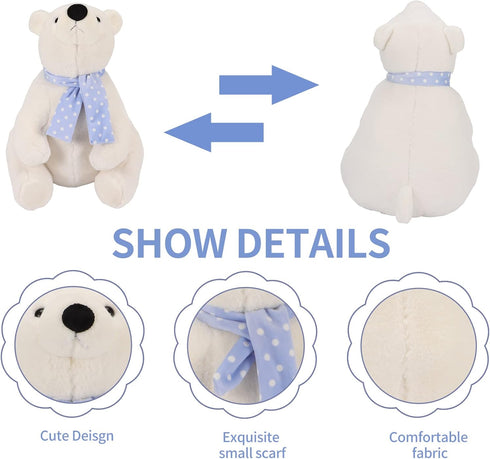 ROPELOK 15.7 Inch Polar Bear Stuffed Animal Plush, Lifelike Super Soft Cute Polar Bear with Scarf, Kawaii Cute Plush