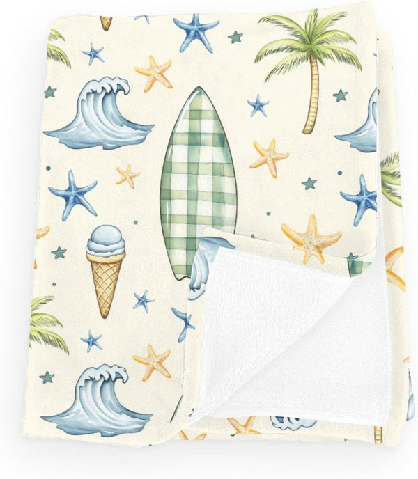 Wicbfdfv Boho Summer Beach Surfing Starfish Baby Blanket Girls Boys Cute Surfboard Coconut