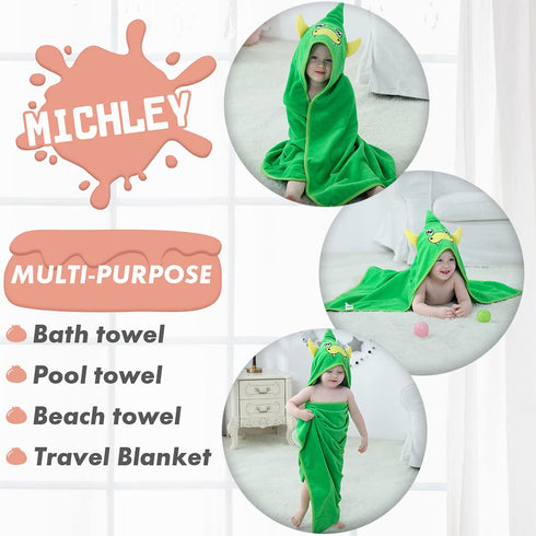 MICHLEY Unisex Baby Animal Hooded Bath Towel, Soft Cotton Beach Swimming Bathrobe for 0-6T, Green