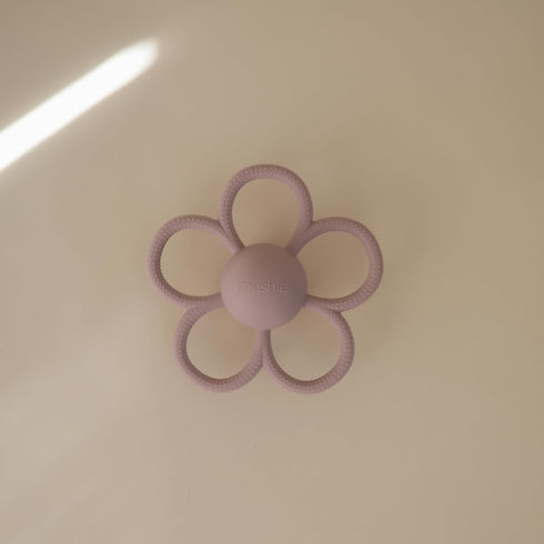Mushie Soft Lilac Silicone Baby Daisy Rattle & Teether Toy