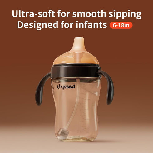 6m+, 10 oz, 1 Pack Thyseed Spill-Proof Weighted Straw Sippy Cup, Baby Transition Trainer, Soft Silicone Spout